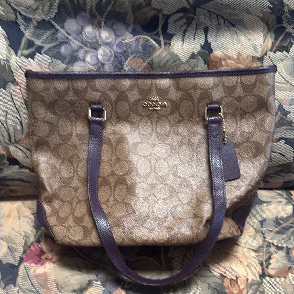 Coach Brown and Purple Tote with Signature Design